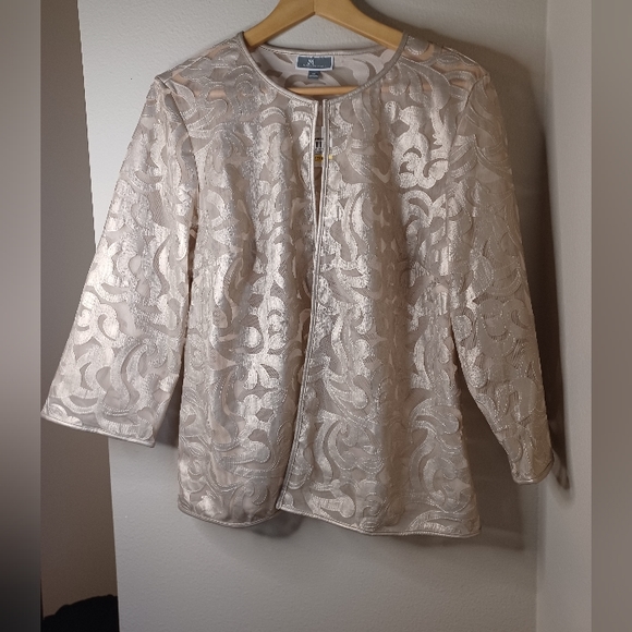 Gold Pearl Appliqués on Tulle Fabric Jacket M - Picture 1 of 4